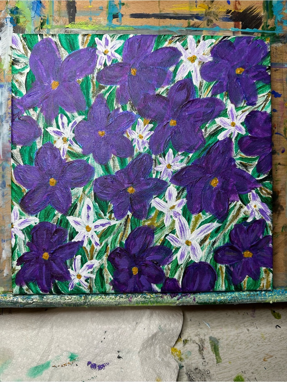 Purple Floral Canvas Painting - Hand-Painted Home Art